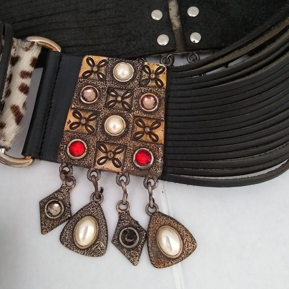 LaDoppia Vita Braided Charm Calf-hair Western Belt - Picture 2 of 8